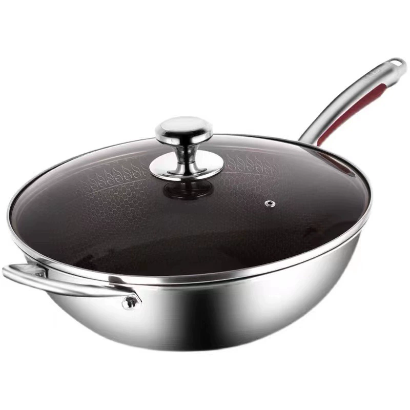 Juneng smokeless wok non-stick pot household induction cooker gas stove three-layer steel stainless steel honeycomb