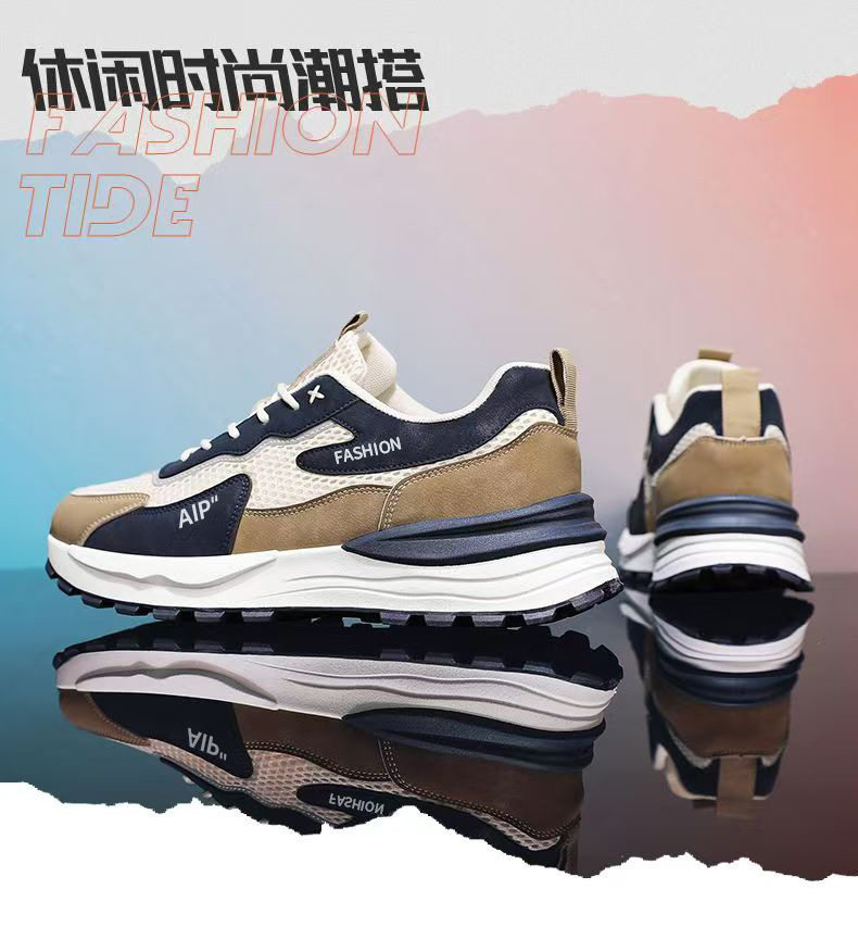 Giày thể thao nam lưới thoáng khí đế dày tăng chiều cao, giày sneaker thời trang đi làm — 3637 trắng xanh lam, 3637 đen xám chi tiết 5