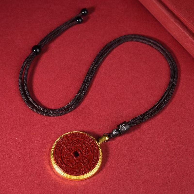 天然原矿朱砂山鬼花钱吊坠子高含量紫金帝王红砂本命年项链吊坠|undefined