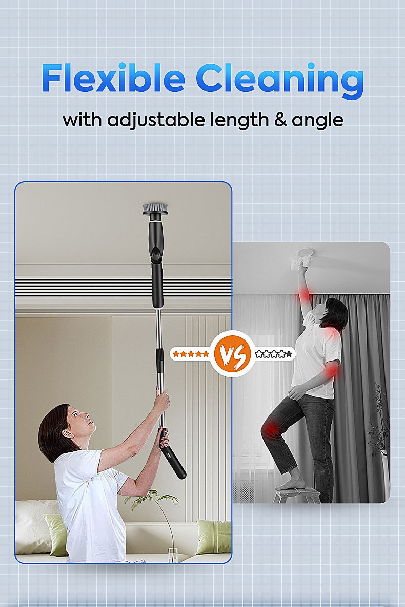 Multifunctional Car Cleaning Tool Set, Eight-In-One Portable Cleaning Brush Head, Long-Handled Electric Brush for Car Use