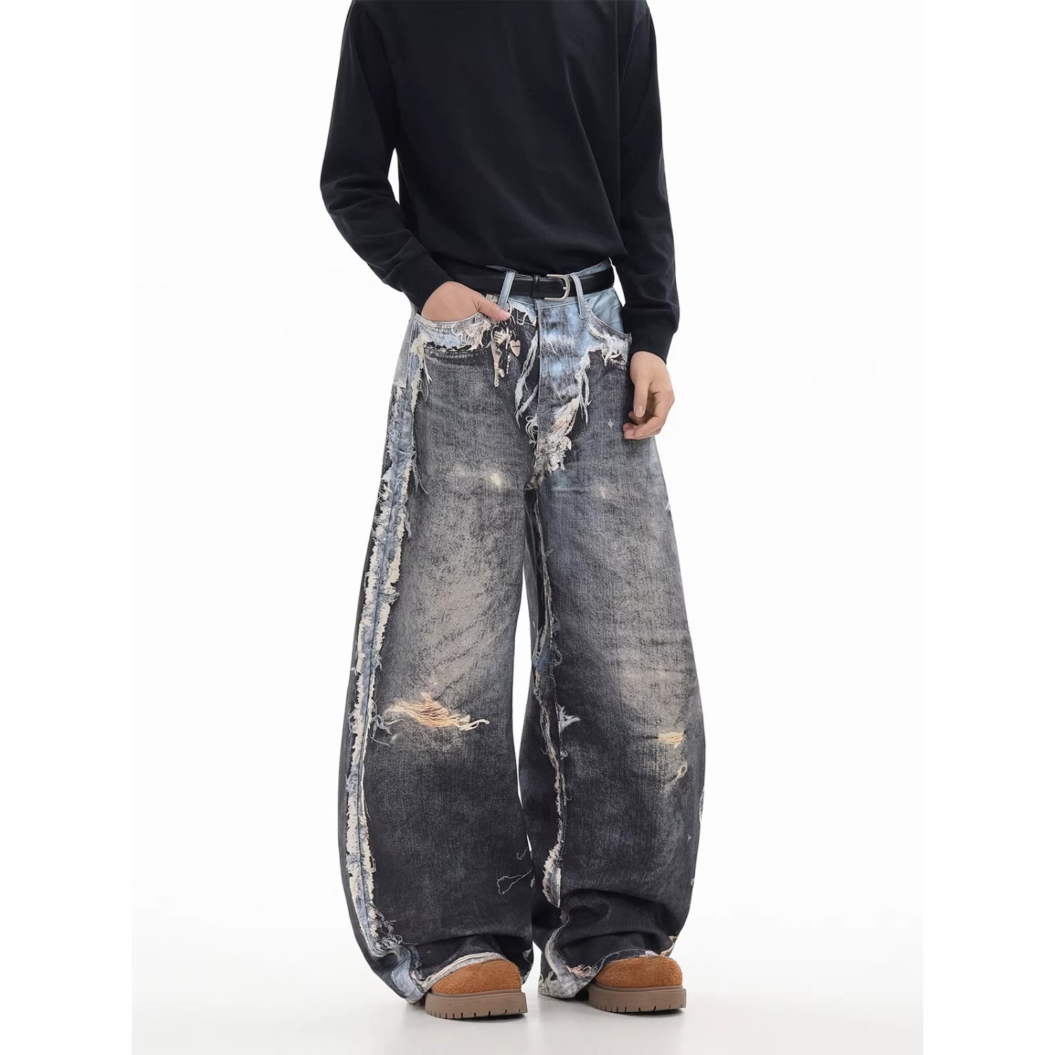Unisex Distressed Denim Jeans 3D Printed Japanese Streetwear Style Long Pants for Men And Women_mkmklike.com