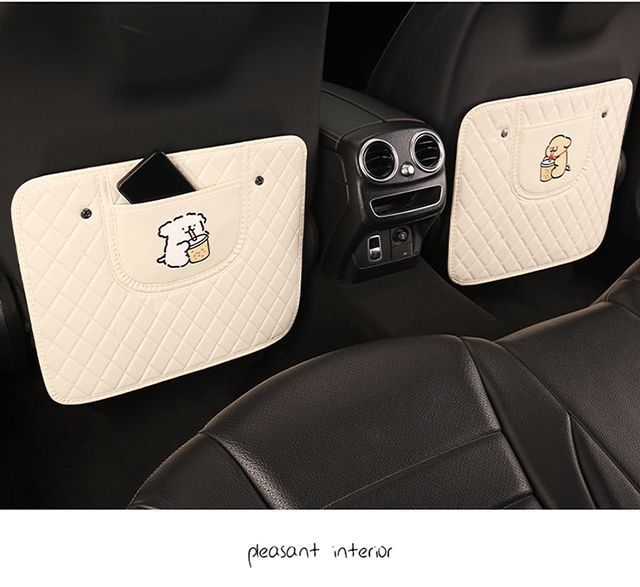 Universal Rear Seat Anti-Kick Pad for Cars, Leather Cartoon Car Seat Backrest Anti-Dirt Protective Mat, Dirt-Resistant Storage Pad