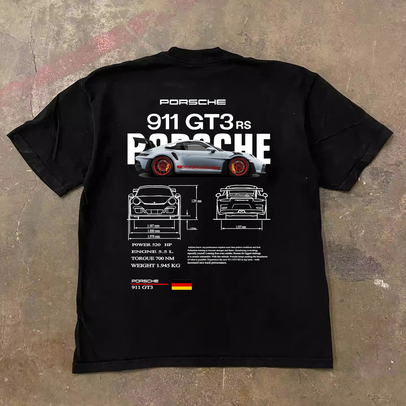 Buettiker 200g Pure Cotton American New Sports Car Printed Short-Sleeved T-Shirt for Men and Women Cross-Border European Size Cotton