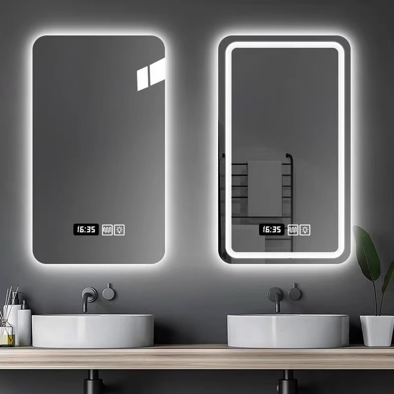 Espejo inteligente de alta definición espejo de baño pantalla táctil LED anti-nebble espejo de baño con lámpara espejo de maquillaje cuadrado colgante vertical