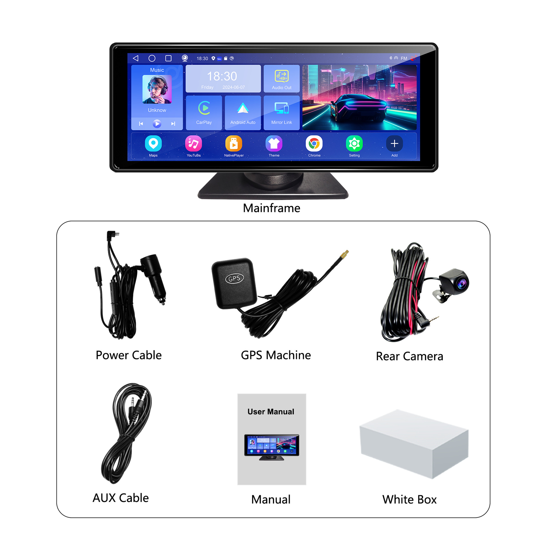 10.26inch Carplay Portable Screen Smart Car Navigation Player Hd Reversing Image Car Recorder