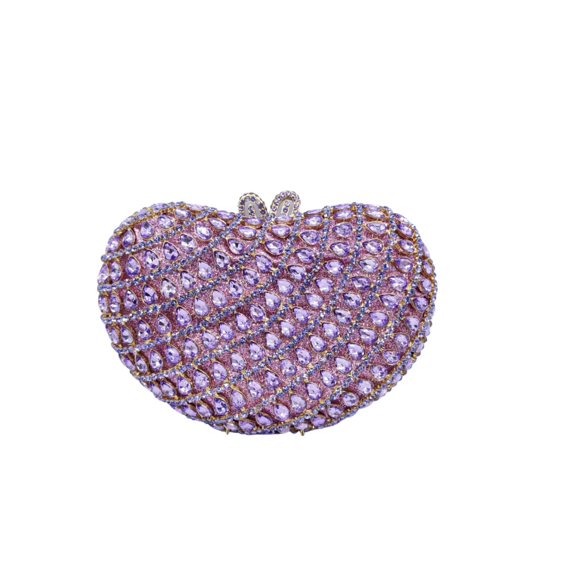 Túi clutch dạ hội đính kim cương cao cấp cầm tay — Nền vàng kim cương trắng, Màu sâm panh, Hoa violet, Màu xanh lá