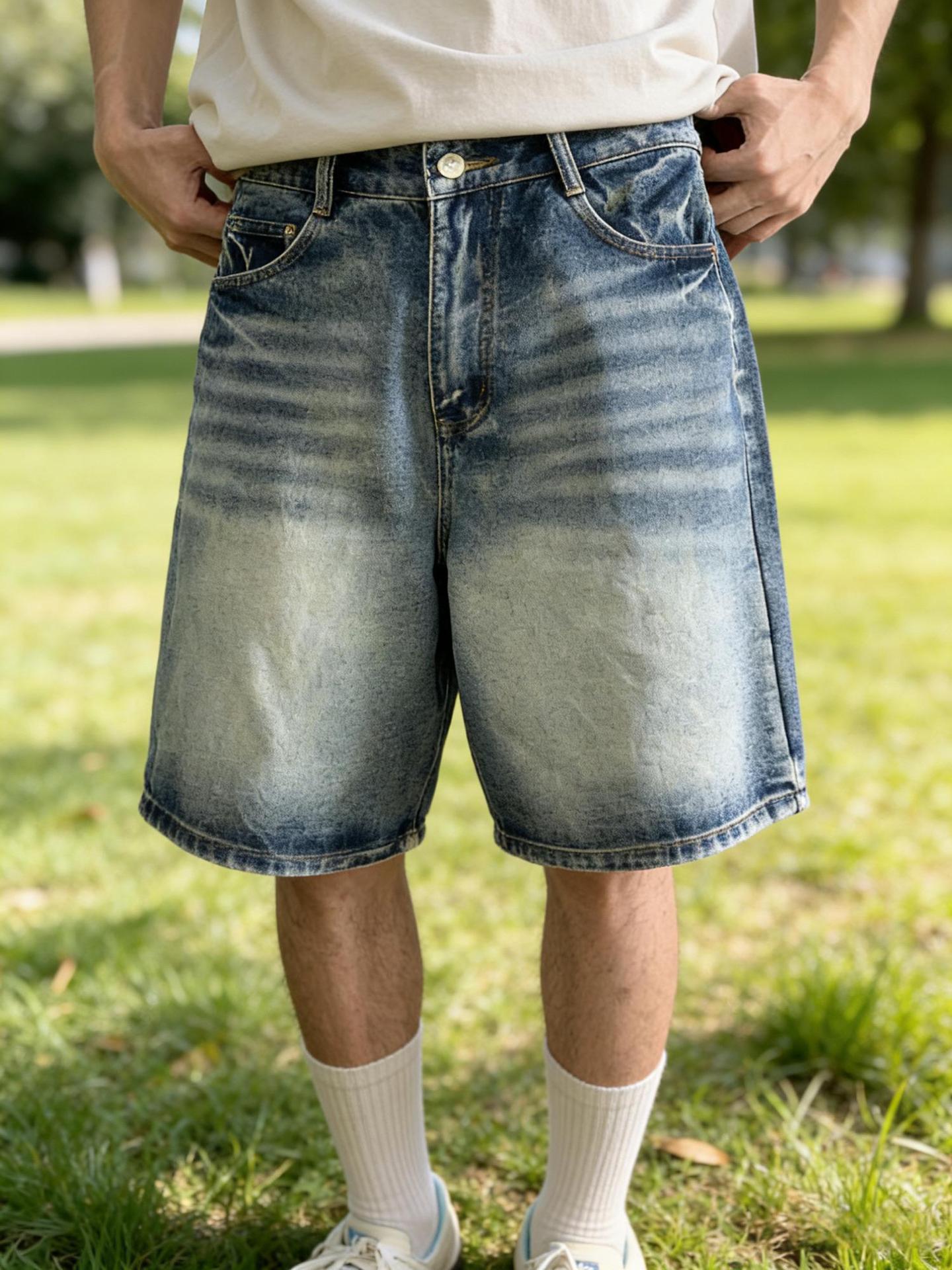 Retro Washed Denimshorts Herren Japanische Splicing Sommershorts_voghion.com