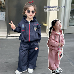 儿童卡通刺绣套装春秋季2025新款宝宝休闲连帽秋装女童洋气两件套