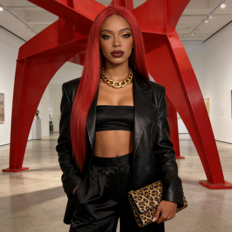 Wig for Women, African Long Straight Hair, Bright Red Synthetic Long Hair, Aliexpress Source, Direct from Manufacturer, Middle-Parted Long Straight Hair