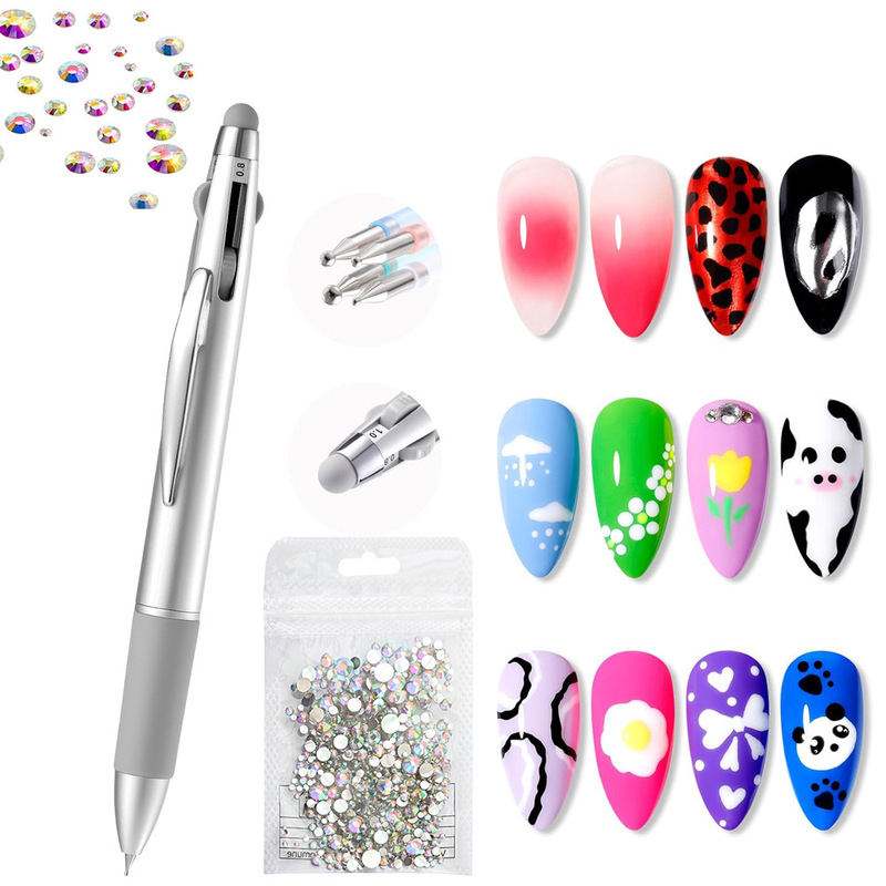 Four-In-One Push-Type Dot Pen, Multi-Functional Polka Dot Pen, Dot Drill Pen, Nail Dot Flower Tool, Special Pen for Nail Salon