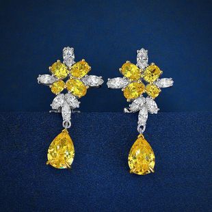 Shipei jewelry water drop Ice Flower cut diamond Yellow 7*10 high carbon diamond earrings 4 karat high-grade light luxury earrings
