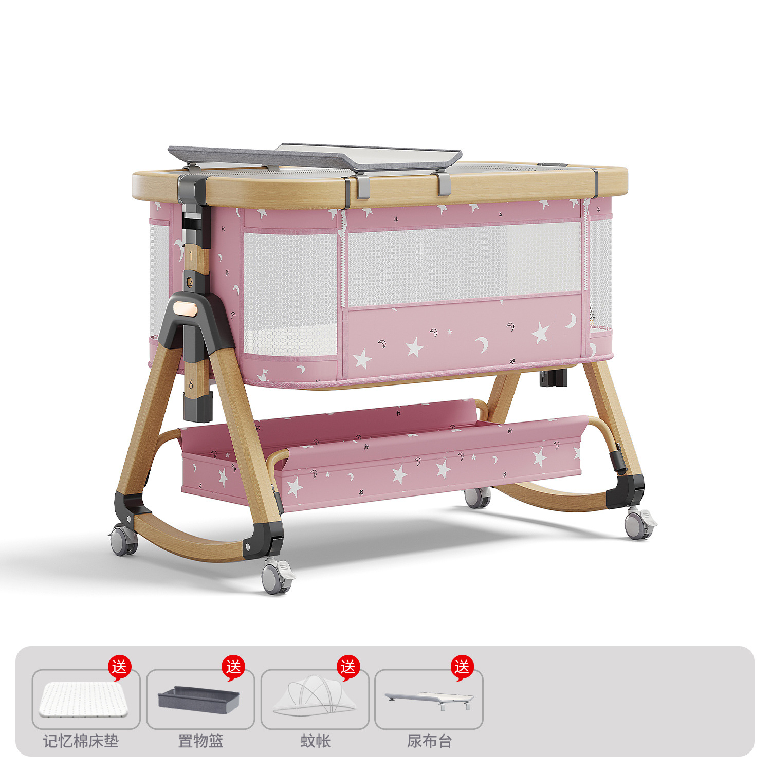Cama para bebés, cama de cuna para recién nacidos, cama de empalme grande, cama móvil portátil plegable multifuncional 2 en 1