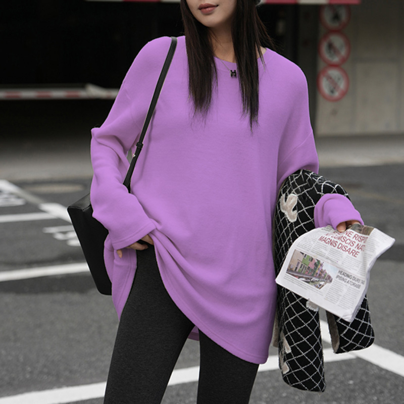 欧货大版中长款遮屁股上衣女德绒内搭加厚磨毛打底衫减龄长袖T恤|undefined