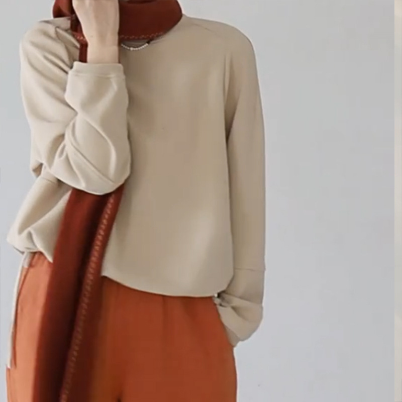 Multicolor Pullover Sweatshirt for Women 2025 Autumn Artistic Design Lace-Up Drawstring Japanese Style Round Neck Long-Sleeved Loose Top