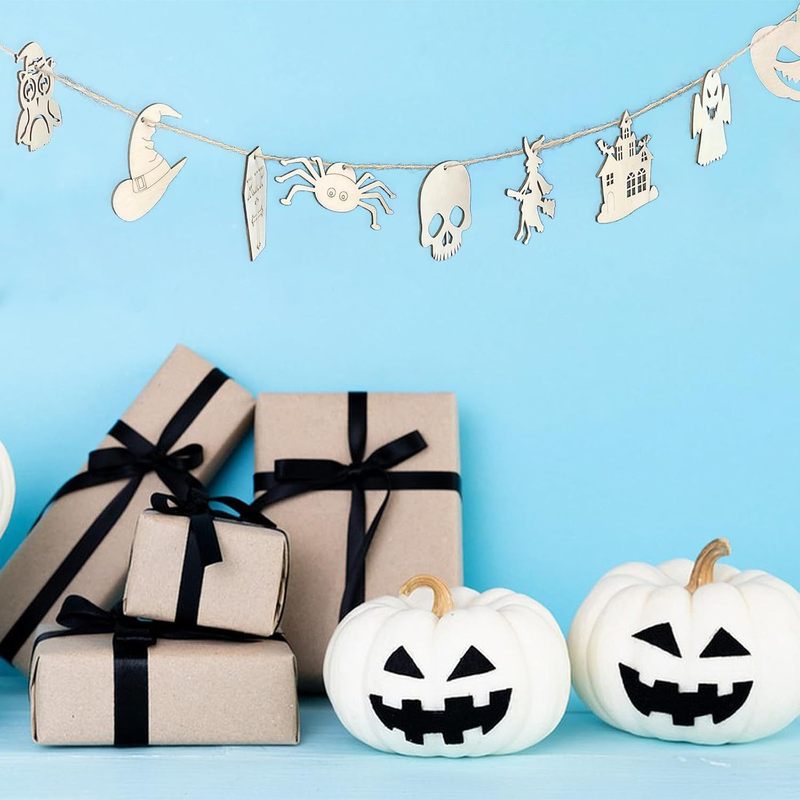 クロスボーダー木製ハロウィン中空装飾ウッドチップ DIY 子供のクリエイティブ未完成ゴースト魔女工芸品|undefined