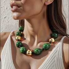 欧美跨境饰品夸张朋克撞色项链嘻哈潮流树脂压克力串珠几何圆球