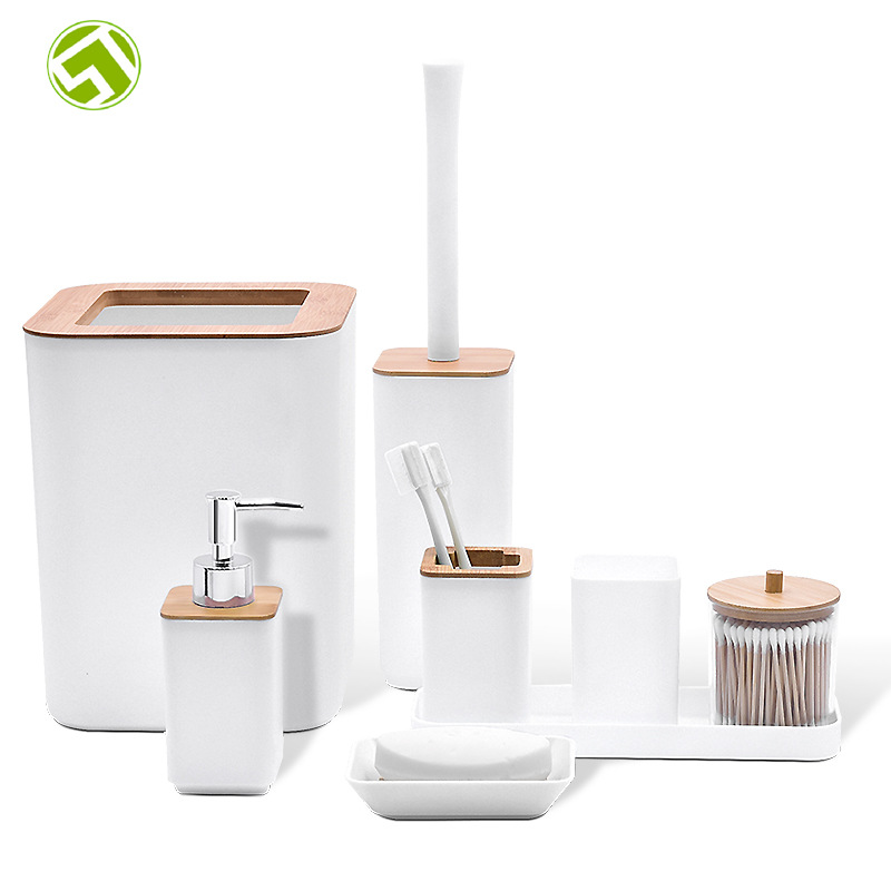 Juego de baño completo para hotel o casa, incluye botella de jabón, cotonete y dispensador, ideal para hospedaje o Airbnb