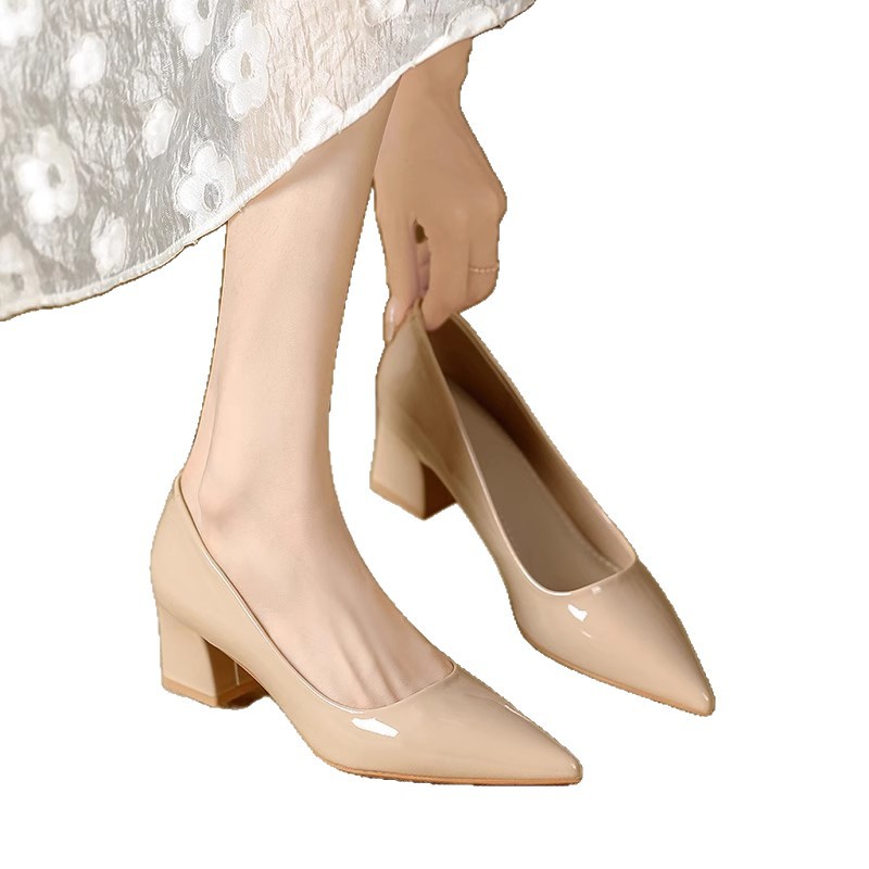 2025 Fall New Patent Leather Pointed Toe Shallow Thick Heel Pumps French Fashion Elegant Women's High Heels_vogvips.com