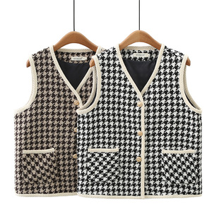Chubby Girl vest Chanel style vest 2023 autumn Korean style plaid vest plus size women's clothing waistcoat slimming 069