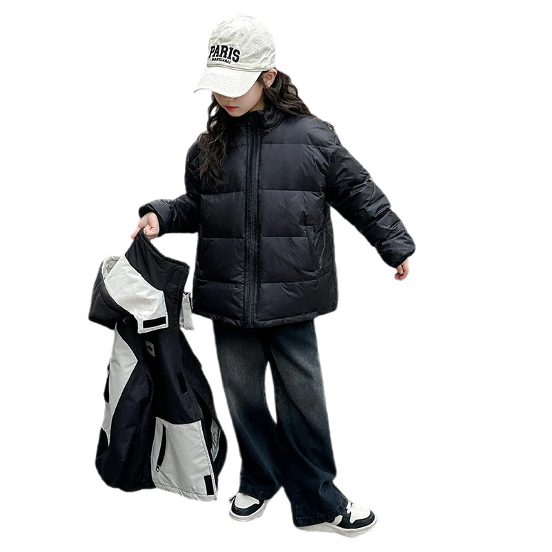 3 대 1 어린이 컬러 매칭 재킷 다운 재킷 화이트 덕 다운 라이너 겨울 두꺼운 따뜻한 소녀 패션 탑