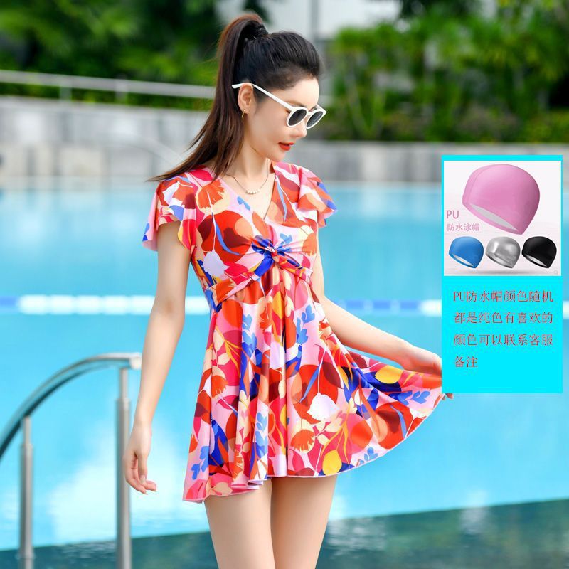 2024 nuevo trajes de baño conservadores para mujeres cubren el abdomen y los ángulos planos para bañarse en aguas termales grandes mm gordo madre de mediana edad suelta comercio exterior