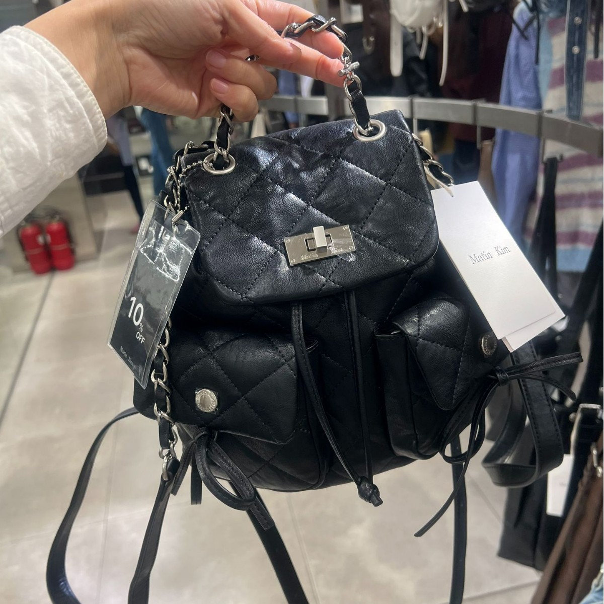 韩国小众matinkim25秋季新款宁宁同款复古小香风链条蝴蝶结双肩包