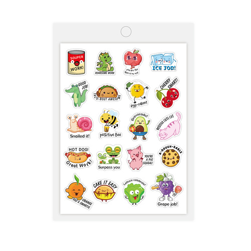 Cross-border encouragement stickers 20 pieces/box cartoon English motivational fruit animal children teacher fun reward stickers