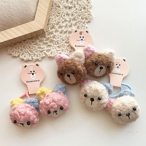 New autumn and winter cute cartoon felt bears for children and girls, hair bands, rubber bands, hair ropes, hair accessories, hair accessories