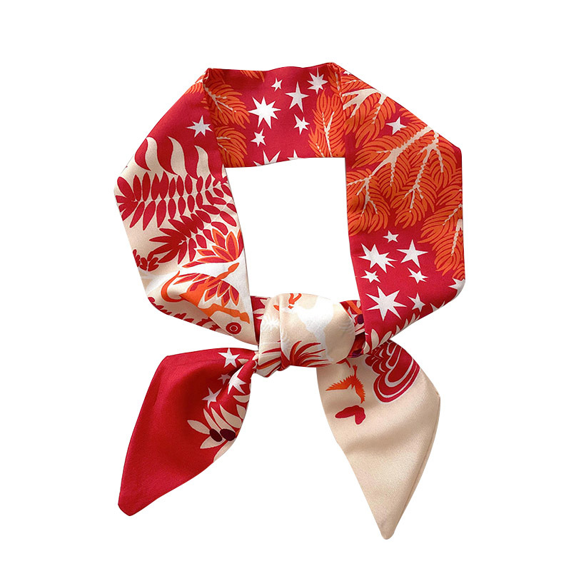 Nueva delgada estrecha larga bufanda de seda para las mujeres primavera y verano versátil animal selva impresión lazo pelo bolsa mango cinta