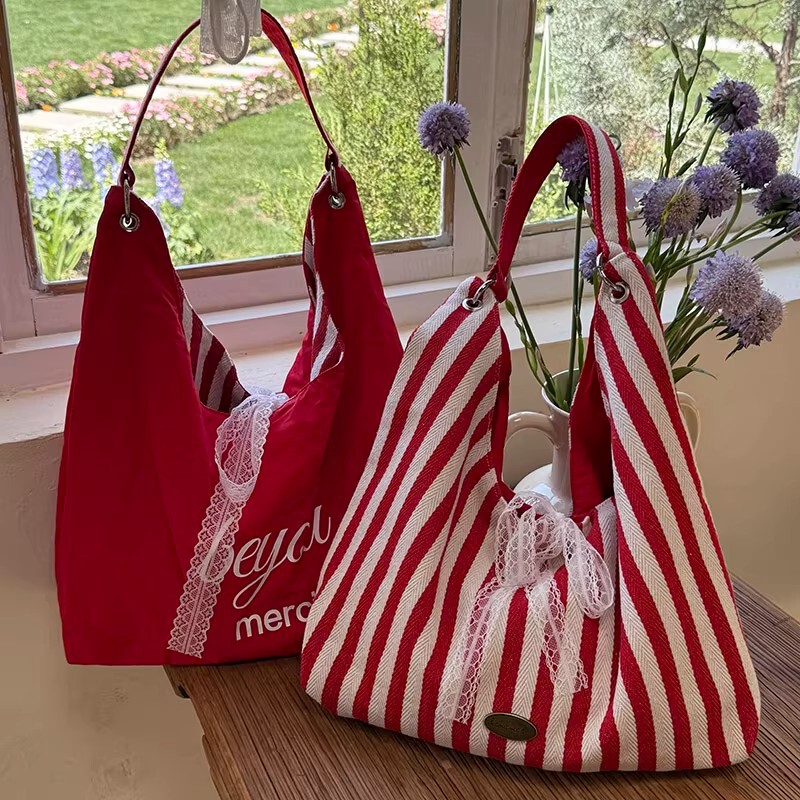 New Large-Capacity Striped Shoulder Fashion Women's Bag Simple Lazy Tote Commuting Versatile Casual Canvas Bag Double-Sided