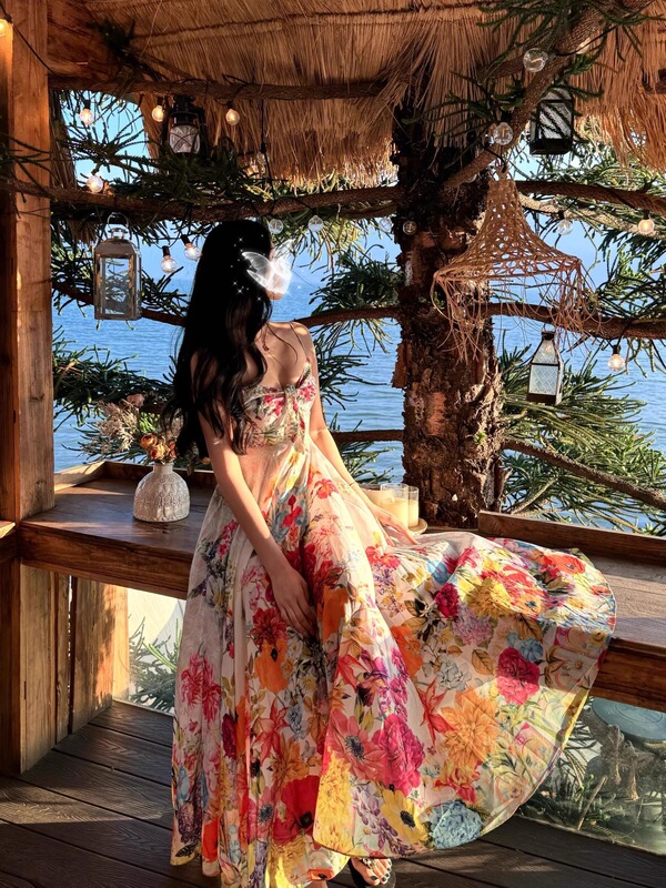 Maldives and Thailand travel outfits, Sanya seaside vacation beach dress, summer floral print suspender dress for women Maldives and Thailand travel outfits, Sanya seaside vacation beach dress, summer floral print suspender dress for women