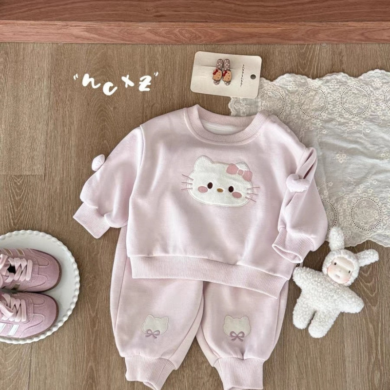 婴幼儿秋款可爱小猫卡通卫衣套装2025新款凯蒂猫女宝宝长袖两件套|undefined