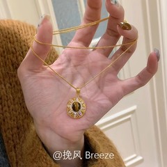 美拉德虎眼石项链女复古气质拉丝千金感金色宫廷风