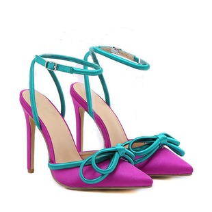 Europe and the United States new color matching pointed satin Muqin ladies stiletto heels have 35-42 sizes