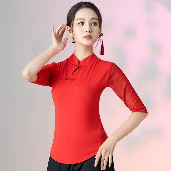 Red gauze sleeve shirt