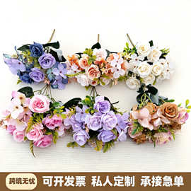 秋季欧秋玫瑰假花仿真花手工人造花束小把花婚庆装饰花摄影道具
