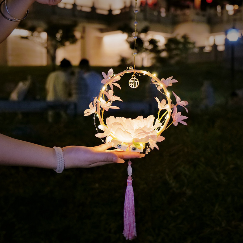 中秋节小灯笼手工diy材料包儿童手提发光兔子花灯古风灯笼批发|undefined