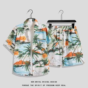 Thai Flower Shirt Shorts Suit Men's Hawaiian Beach Short-Sleeved Shirt Couple Wear 2025 New Summer Jacket