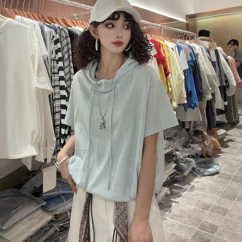 2026 Summer New Style Loose Hooded Casual Versatile Snowflake Cotton Short-Sleeved T-Shirt 2026 Summer New Style Loose Hooded Casual Versatile Snowflake Cotton Short-Sleeved T-Shirt