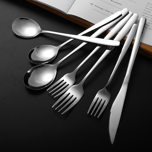 304 stainless steel spoon Korean tableware long handle household dessert fork spoon Western food steak knife fork coffee spoon wholesale