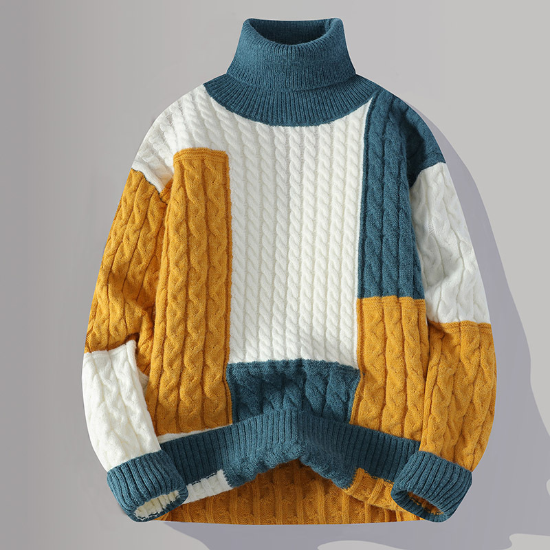 High-Quality Turtleneck Youth Knitwear Thick Sweater Fashionable Trendy Top Men's Autumn and Winter Warm Base Layer Shirt