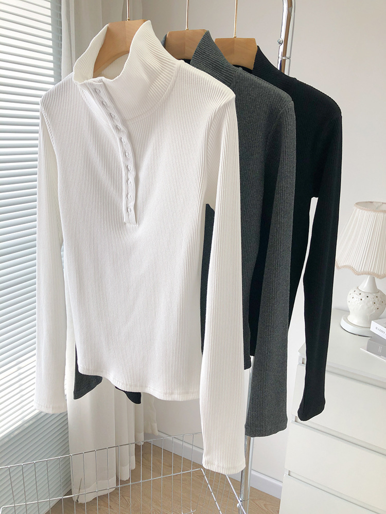 High Neck Stretch Long Sleeve Knit Bottom Image 8