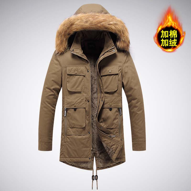 Nuevo otoño y invierno 2023 ropa de algodón transfronteriza para hombres cardigan medio largo moda urbana con capuzas de cuello vertical abrigo de algodón
