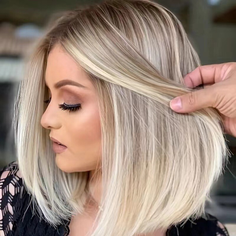 In-Stock European and American Cross-Border New Red Bob Short Straight Hair Wigs Lace Front Bob Wig Synthetic Fiber Headpiece