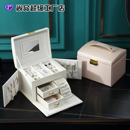 Cross-border jewelry box cross-storage box portable jewelry storage necklace ring jewelry box jewelry box with mirror