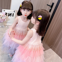Little Girl Dress 2023 Spring and Autumn Season New Children Sparkling Rainbow Cake Dress Baby Fashion Princess Skirt