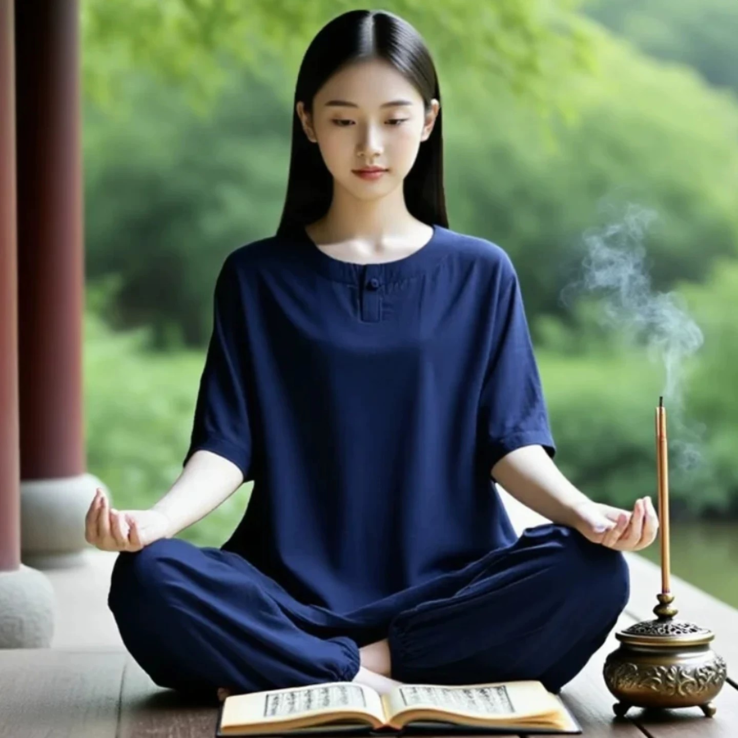 佛系禅意居士服女款夏季薄款短袖国风绵绸套装打坐修行素衣禅服男