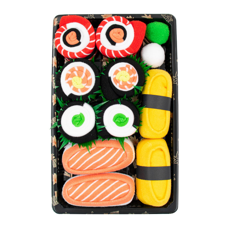 Regalos creativos calcetines de algodón Sushi salmón arroz calcetines comida Sushi calcetines caja de regalo regalos medias