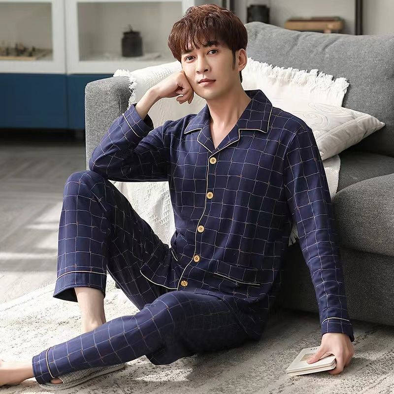 Pijamas para hombres 2024 nuevo algodón primavera y otoño hombre manga larga primavera y verano grande conjunto de ropa para el hogar