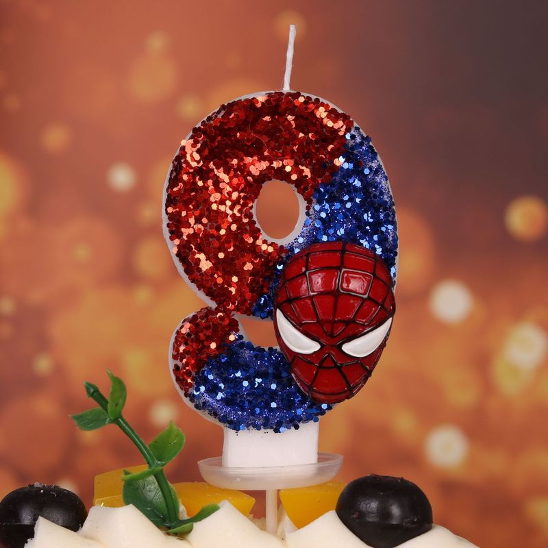 クールなスパイダーマンのテーマのグリッターデジタル誕生日キャンドル子供の最初の誕生日パーティーケーキデコレーション|undefined